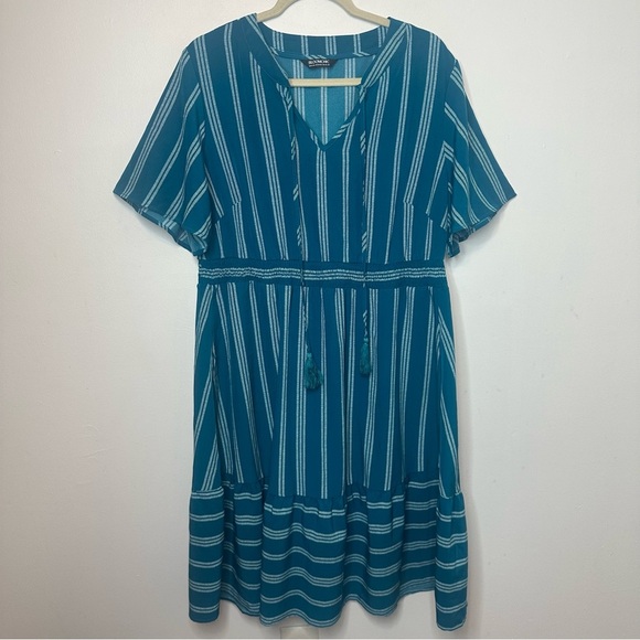 BloomChic Dresses & Skirts - Bloom Chic Plus Size Teal Blue Short Sleeve Dress Size 14 / 16 Striped